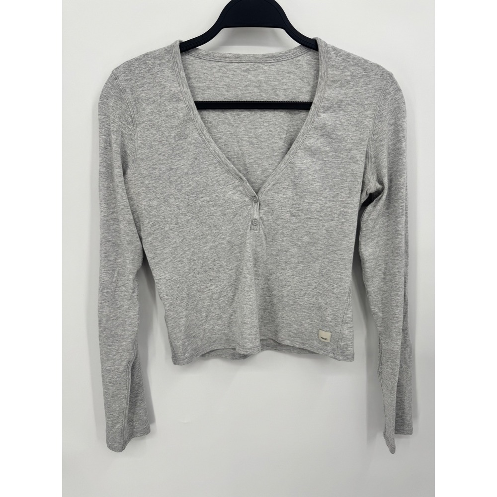 Vuori Long Sleeve Tuvalu Henley Women Small Grey V-Neck Ribbed VW1386